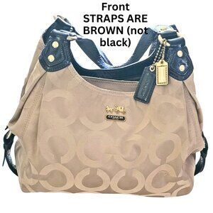 EUC LARGE Coach Madison Maggie Op Art Tan C Jacquard Shoulder Bag  Khaki Gold